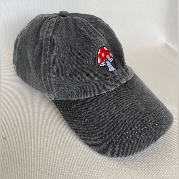 Mushroom Embroidery Gray Baseball Cap - Unisex. Streetwear. Adjustable. - Picture 3 of 8